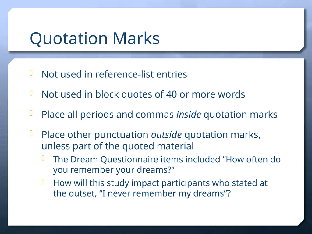 Punctuation in APA Dr. David B. Ross Three - slide 17 of 27