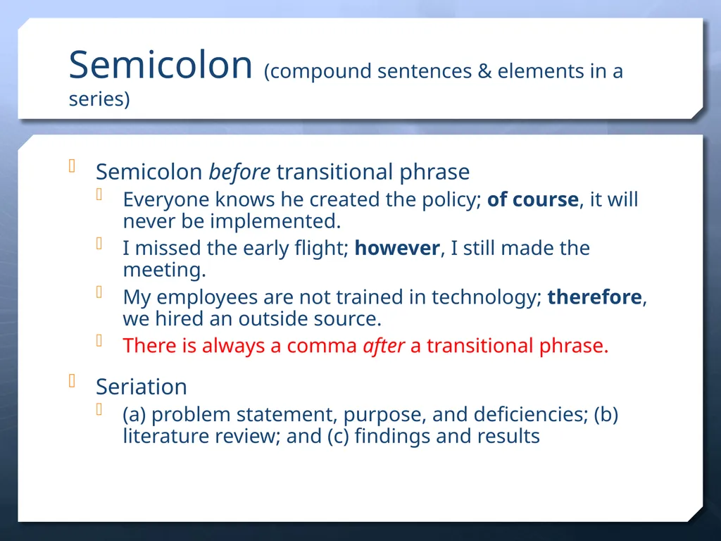Punctuation in APA Dr. David B. Ross Three - slide 7 of 27