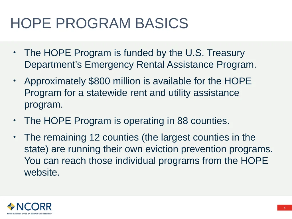 Preventing evictions – HOPE Program Information - slide 4 of 20