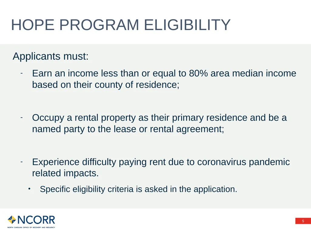 Preventing evictions – HOPE Program Information - slide 5 of 20