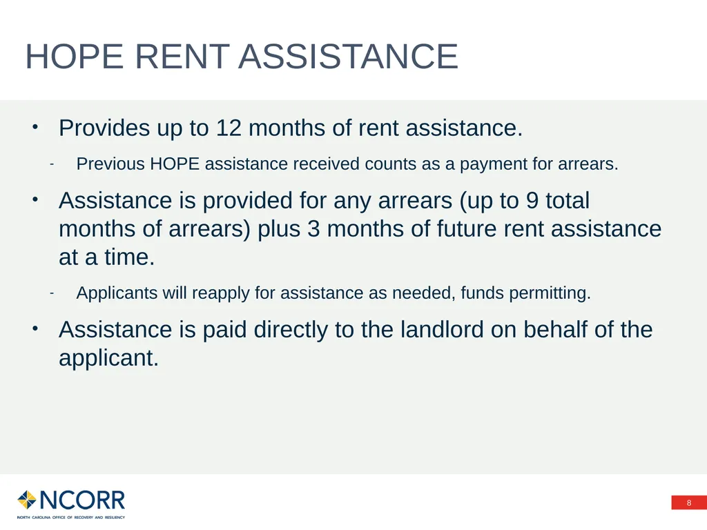 Preventing evictions – HOPE Program Information - slide 8 of 20