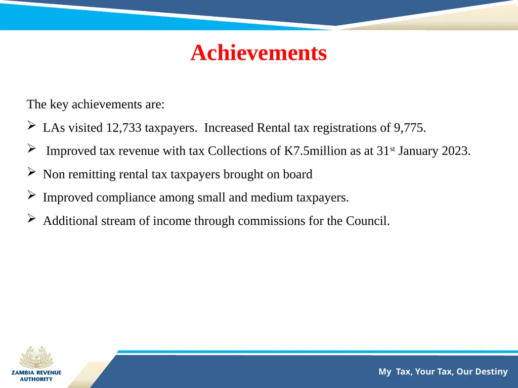 TAX COLLECTION AGENCY PARTNERSHIP BETWEEN ZAMBIA - slide 11 of 14