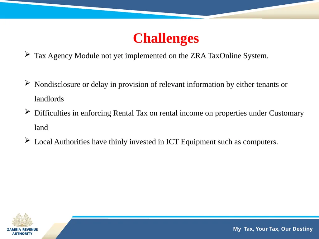 TAX COLLECTION AGENCY PARTNERSHIP BETWEEN ZAMBIA - slide 12 of 14