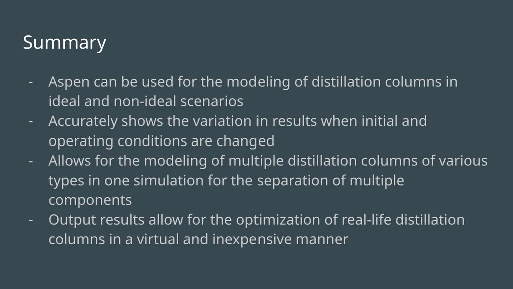 Aspen Simulation of Staged Separation Unit-Ops: - slide 16 of 18