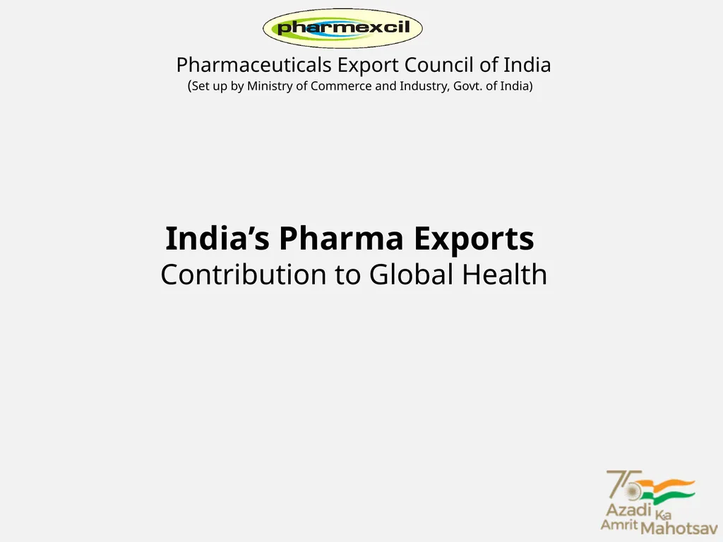 India’s Pharma Exports Contribution to Global - slide 1 of 7