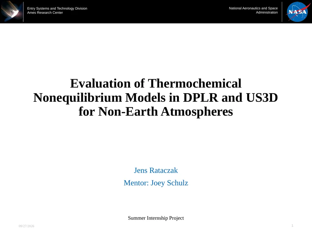 Evaluation of Thermochemical Nonequilibrium Models - slide 1 of 21