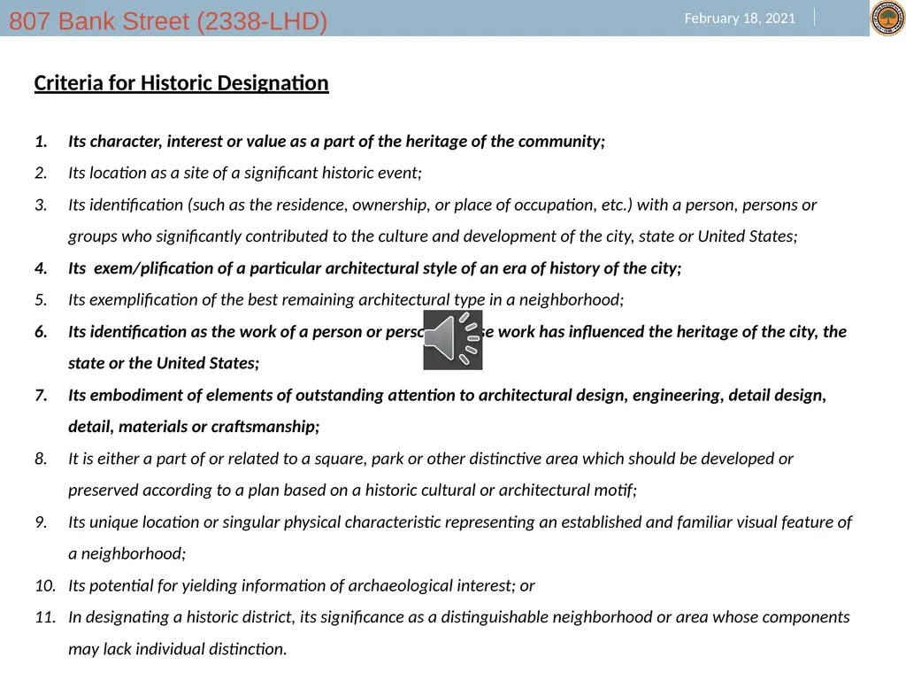 Request for Landmark Historic Designation located - slide 6 of 8