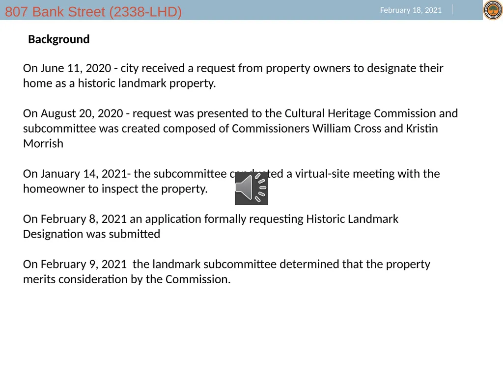 Request for Landmark Historic Designation located - slide 3 of 8