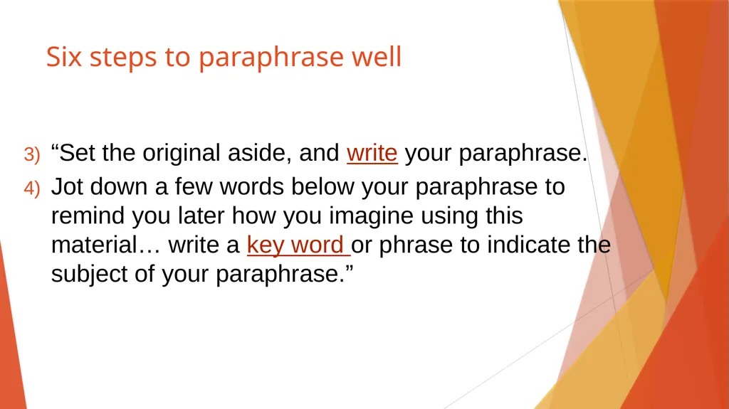 Paraphrasing What is a paraphrase? a concise, - slide 13 of 25