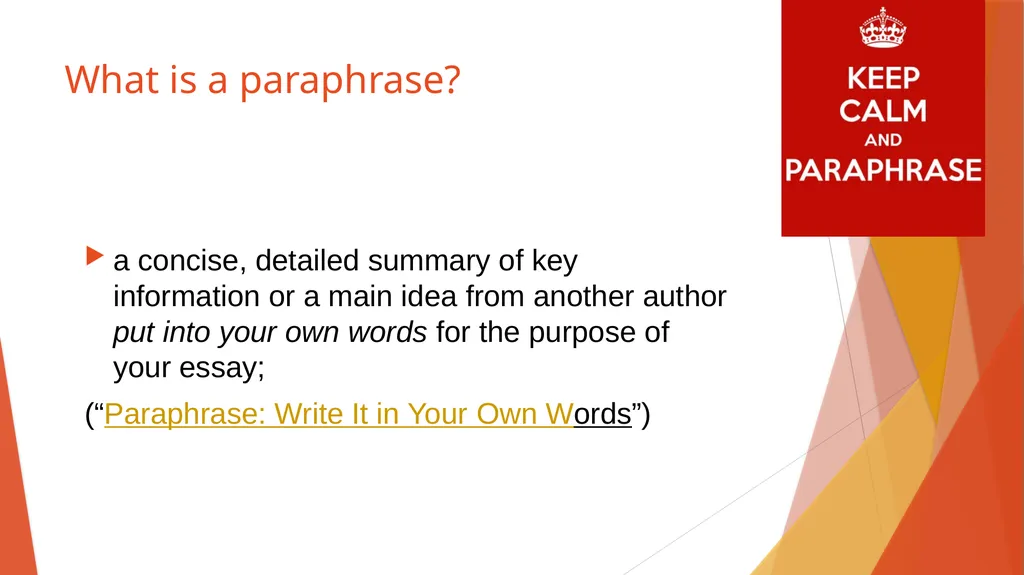 Paraphrasing What is a paraphrase? a concise, - slide 2 of 25