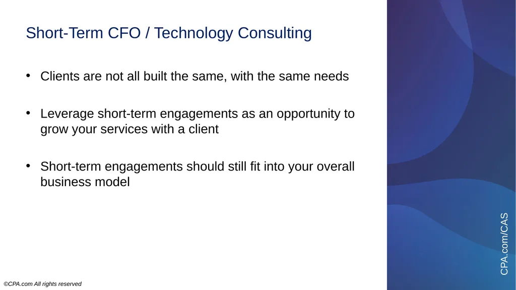 7-Minute Presentation Client Advisory Services - slide 18 of 21