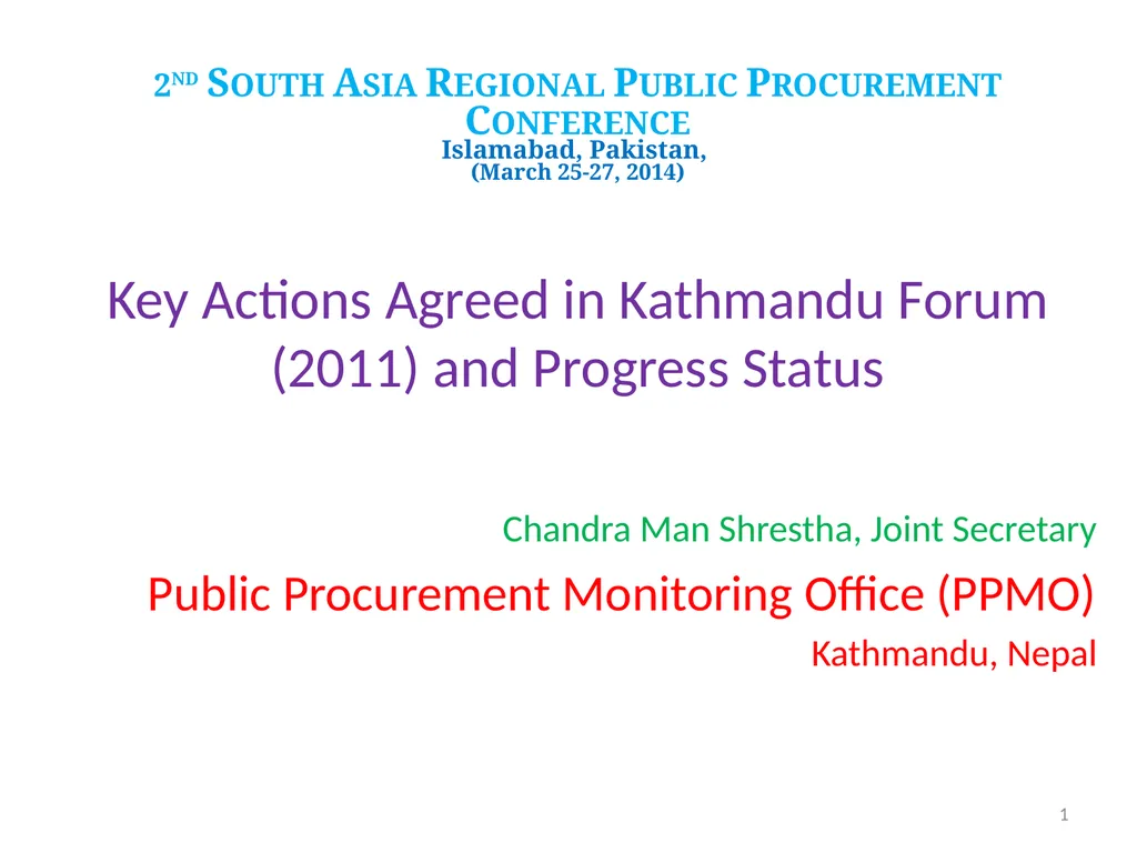 2nd South Asia Regional Public Procurement