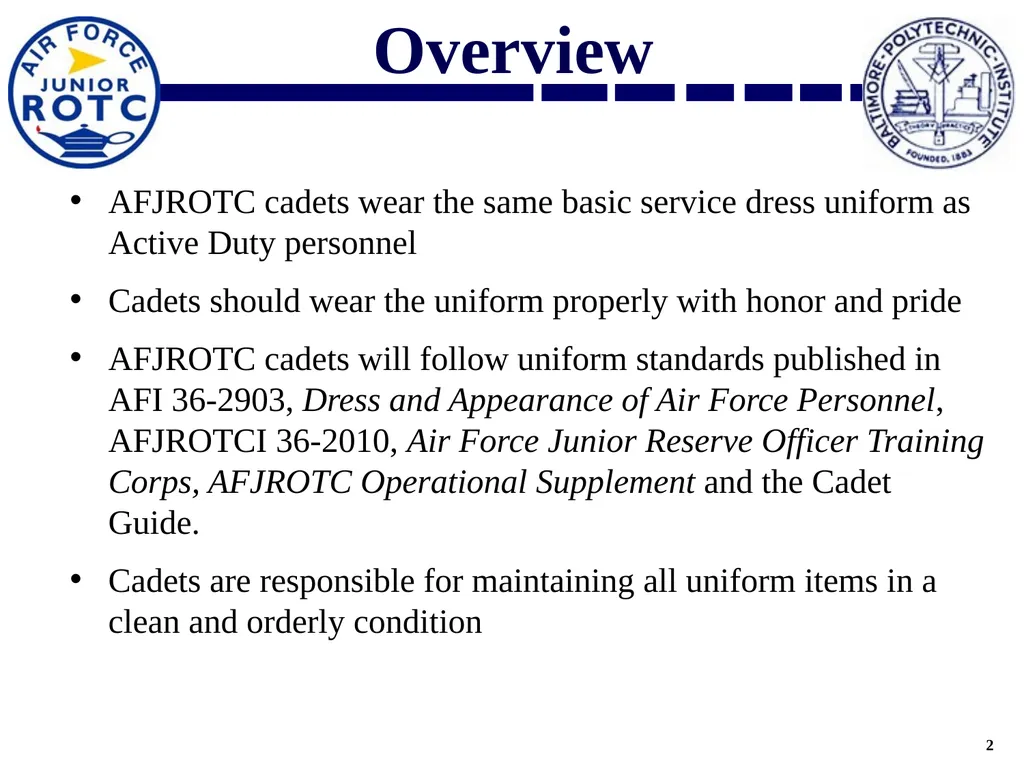 Uniform Standards AY2021-2022 Overview AFJROTC - slide 2 of 30