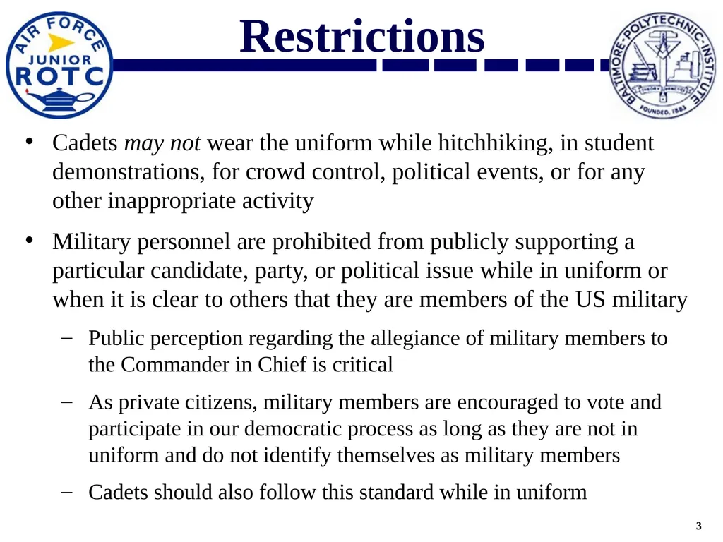 Uniform Standards AY2021-2022 Overview AFJROTC - slide 3 of 30