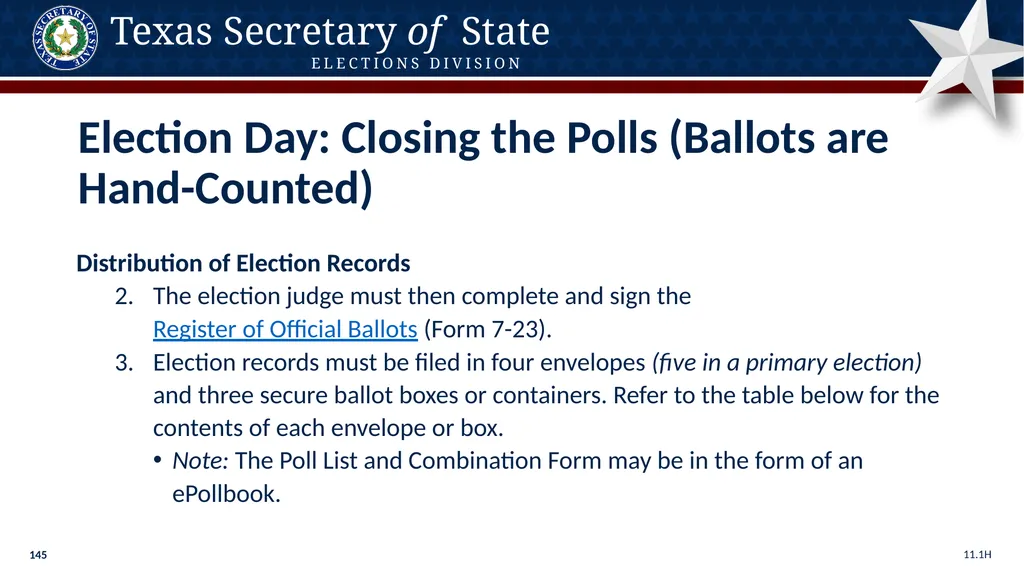 Poll Worker Training Comprehensive State Version - slide 145 of 184