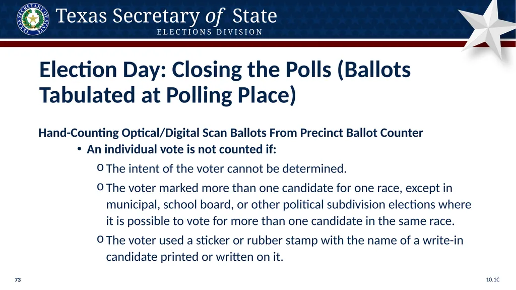 Poll Worker Training Comprehensive State Version - slide 73 of 184
