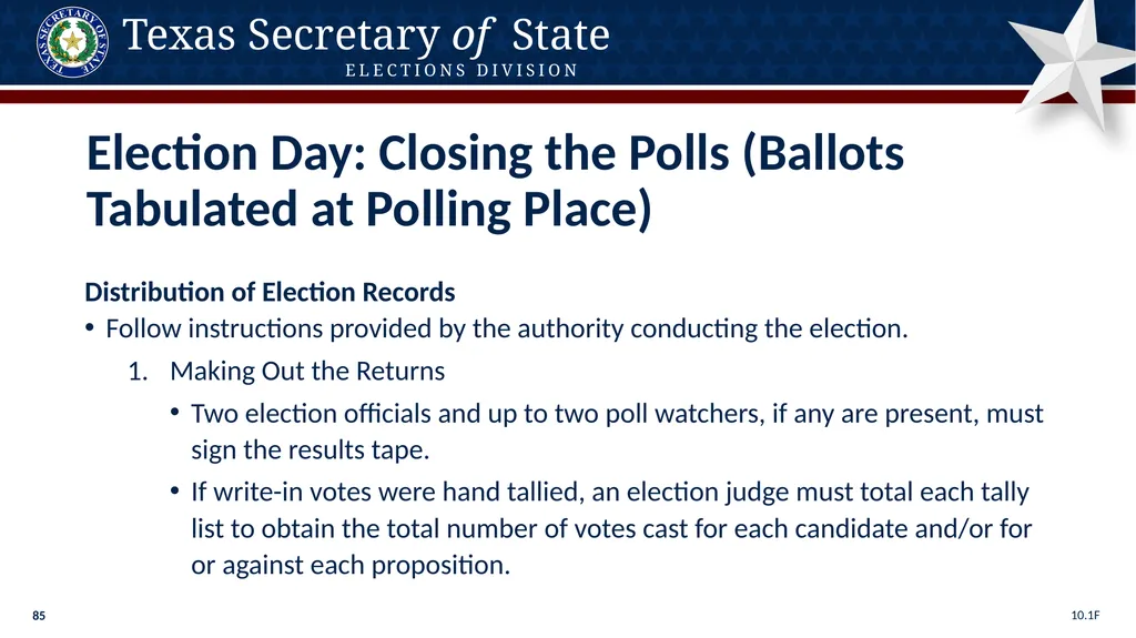 Poll Worker Training Comprehensive State Version - slide 85 of 184