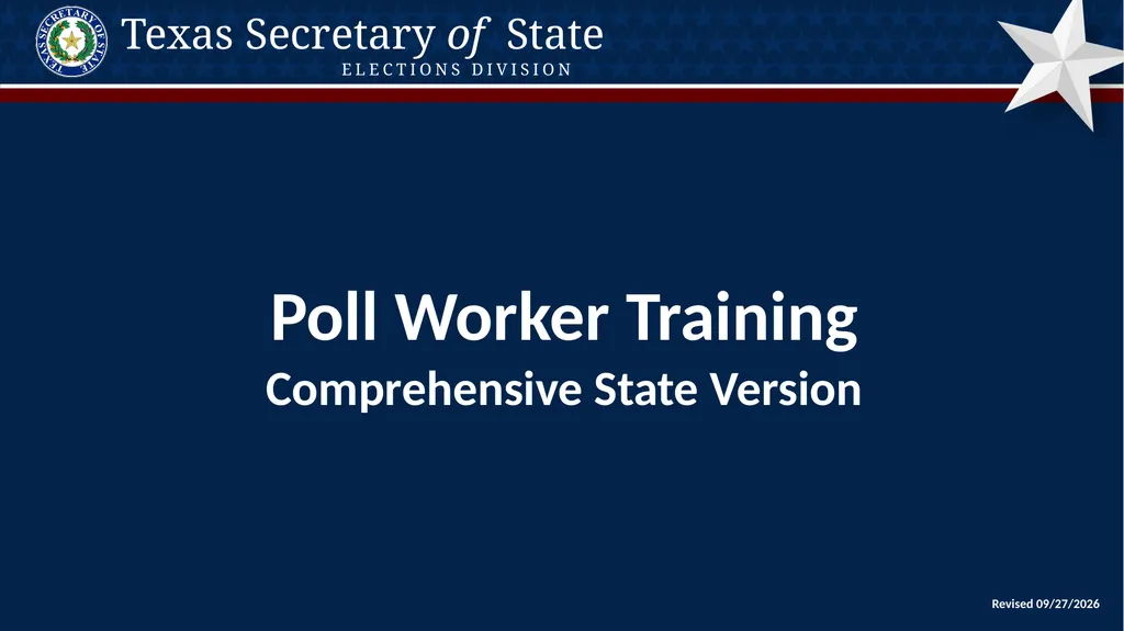 Poll Worker Training Comprehensive State Version - slide 1 of 184