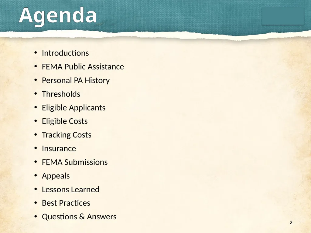 PDA’s from Snowstorms to Tornados Agenda 2 - slide 2 of 23