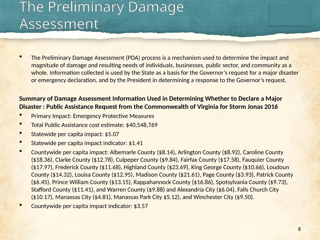 PDA’s from Snowstorms to Tornados Agenda 2 - slide 8 of 23
