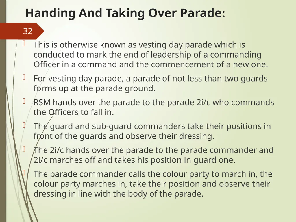 COMMAND AND CONTROL OF CEREMONIAL PARADE 1 - slide 32 of 37