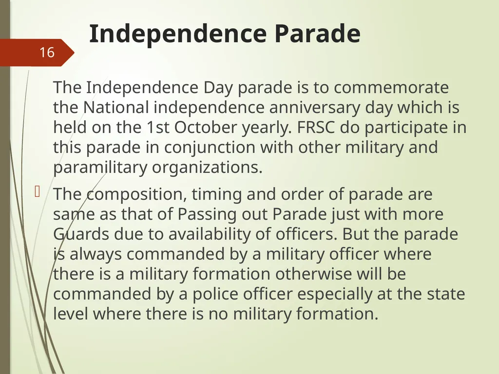 COMMAND AND CONTROL OF CEREMONIAL PARADE 1 - slide 16 of 37