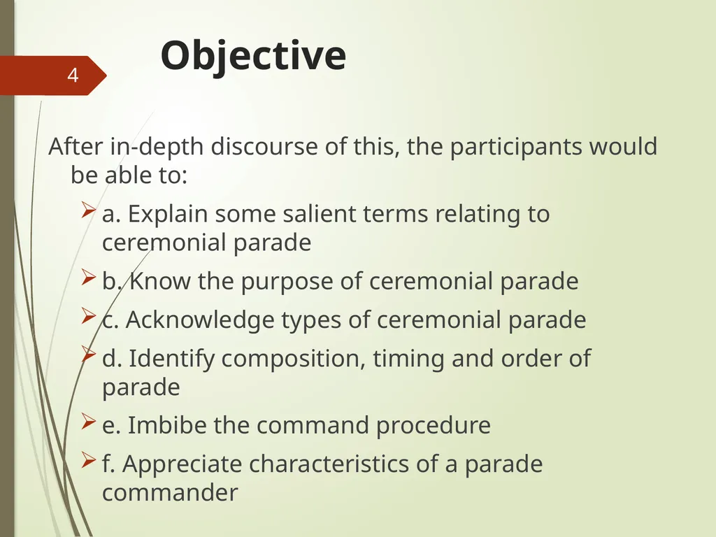 COMMAND AND CONTROL OF CEREMONIAL PARADE 1 - slide 4 of 37
