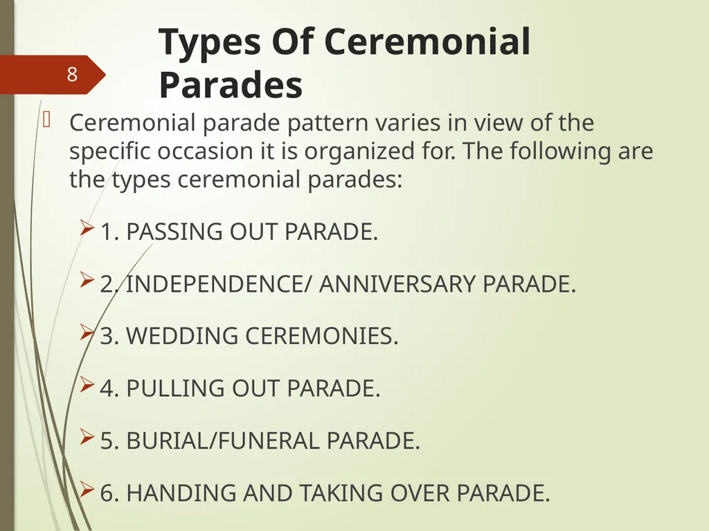 COMMAND AND CONTROL OF CEREMONIAL PARADE 1 - slide 8 of 37