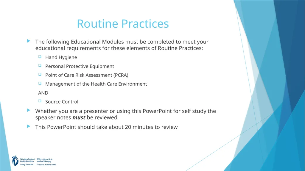 Welcome to the Routine Practices Learning Module - slide 4 of 57
