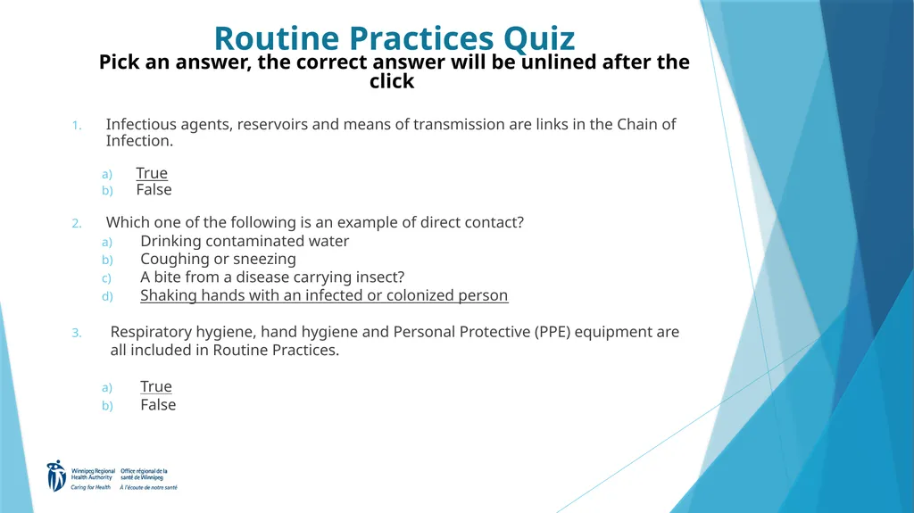 Welcome to the Routine Practices Learning Module - slide 55 of 57