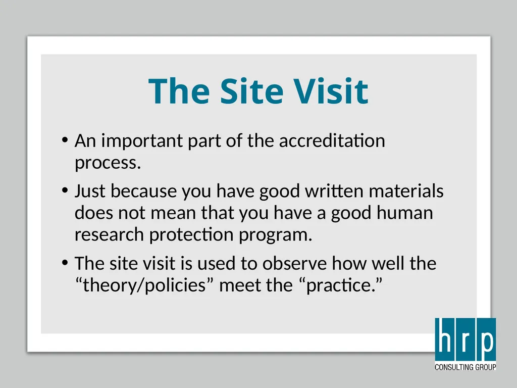 AAHRPP Site Visit Preparation (Key Personnel) - slide 10 of 48