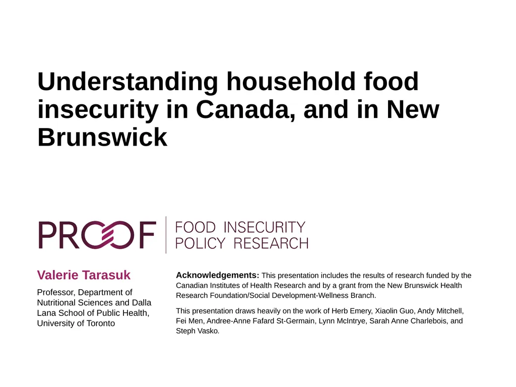 Understanding household food insecurity in Canada, - slide 1 of 22