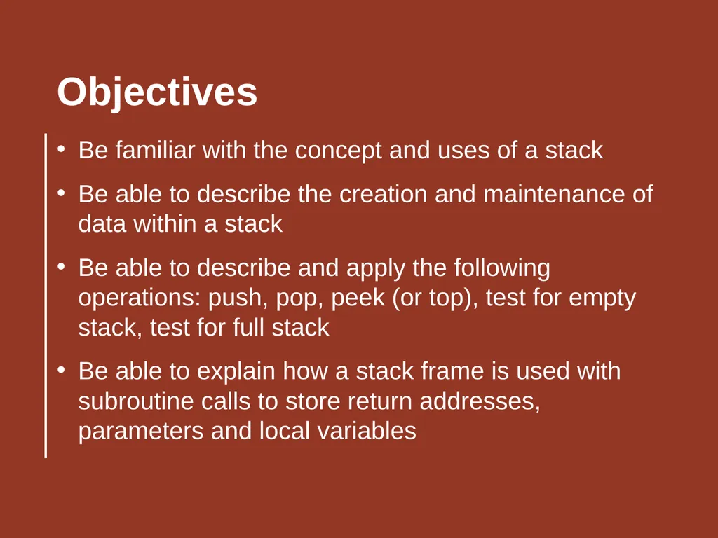 OCR A Level Computer Science H446 – Paper 1 Stacks - slide 2 of 20