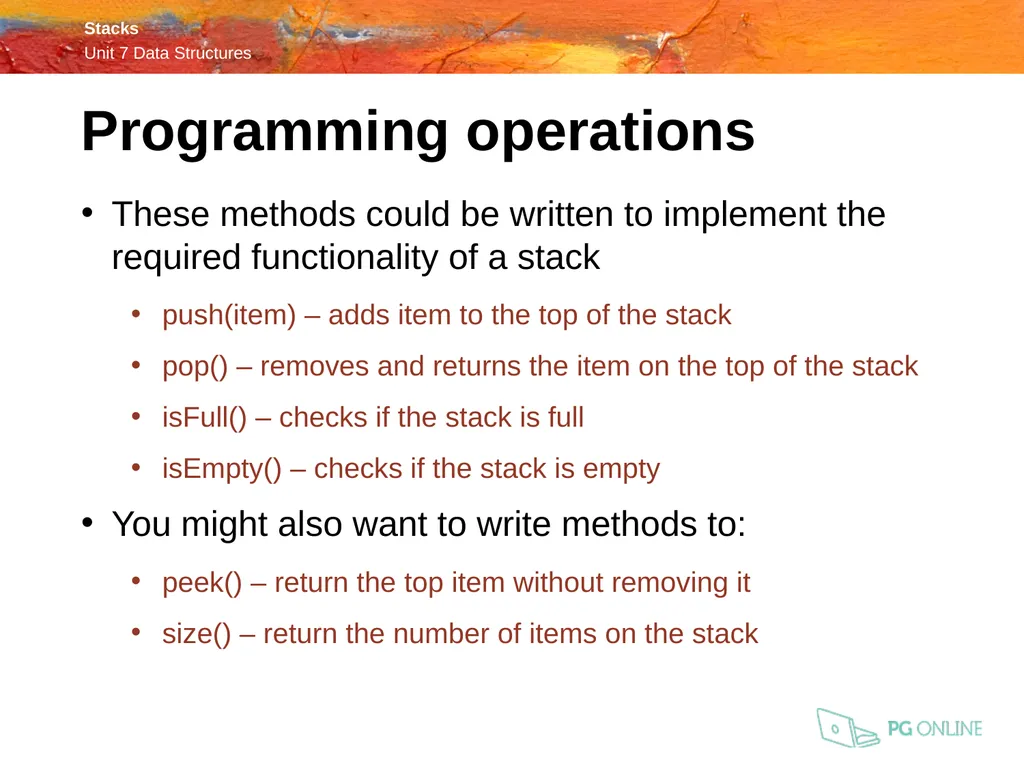 OCR A Level Computer Science H446 – Paper 1 Stacks - slide 7 of 20