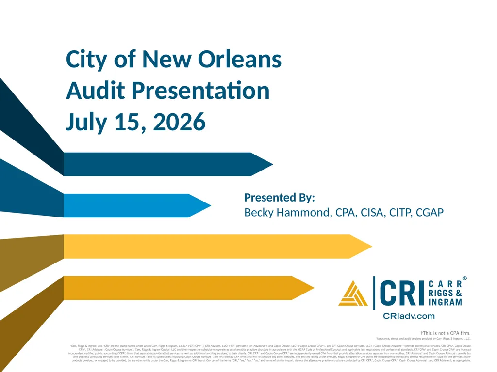City of New Orleans Audit Presentation July 15, - slide 1 of 14