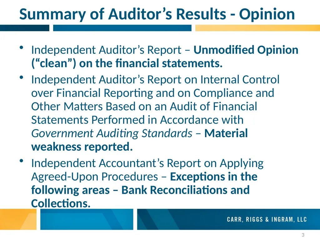 City of New Orleans Audit Presentation July 15, - slide 3 of 14