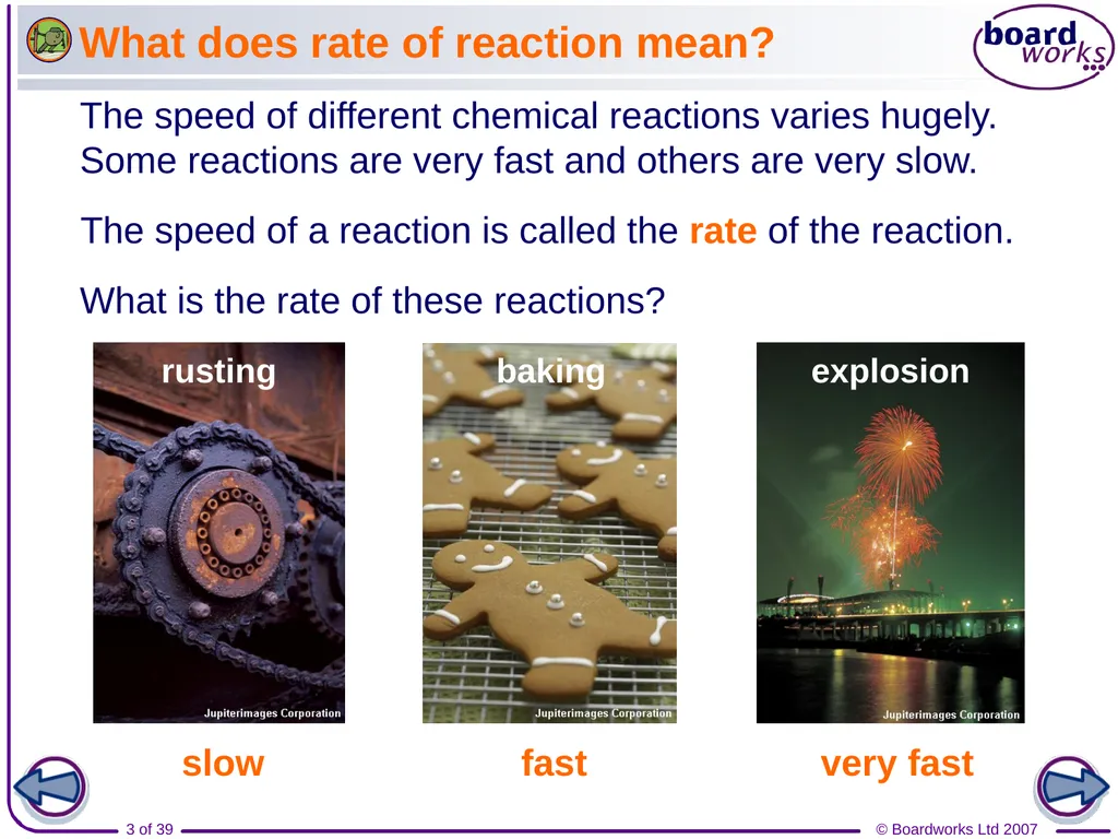 What does rate of reaction mean? The speed of - slide 3 of 39