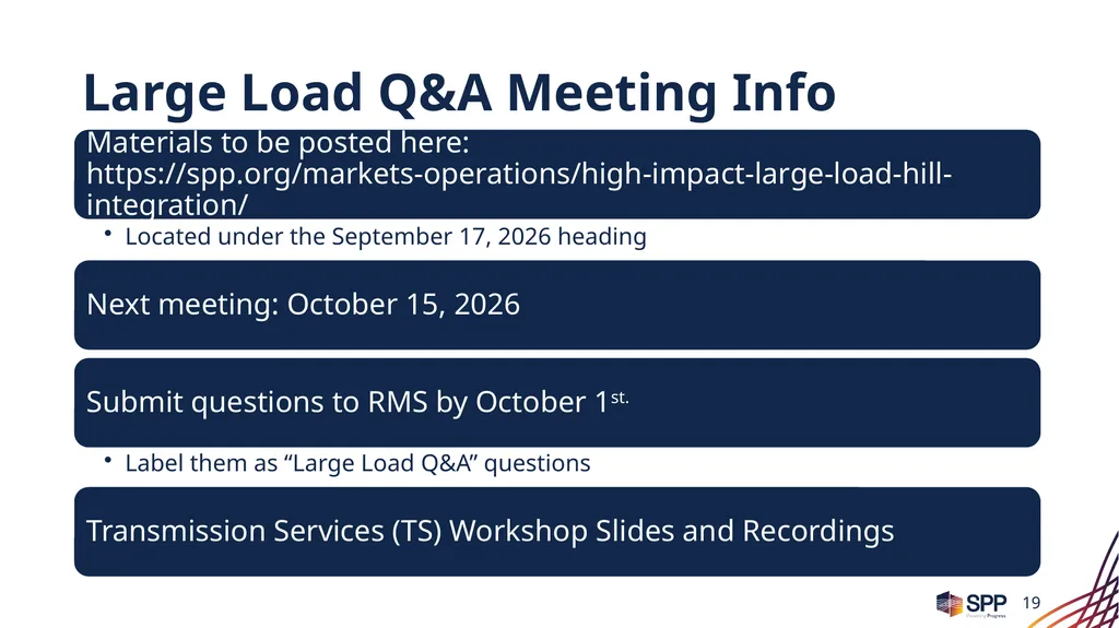 SPP LARGE LOAD Q&A September 17, 2026 Transmission - slide 19 of 21