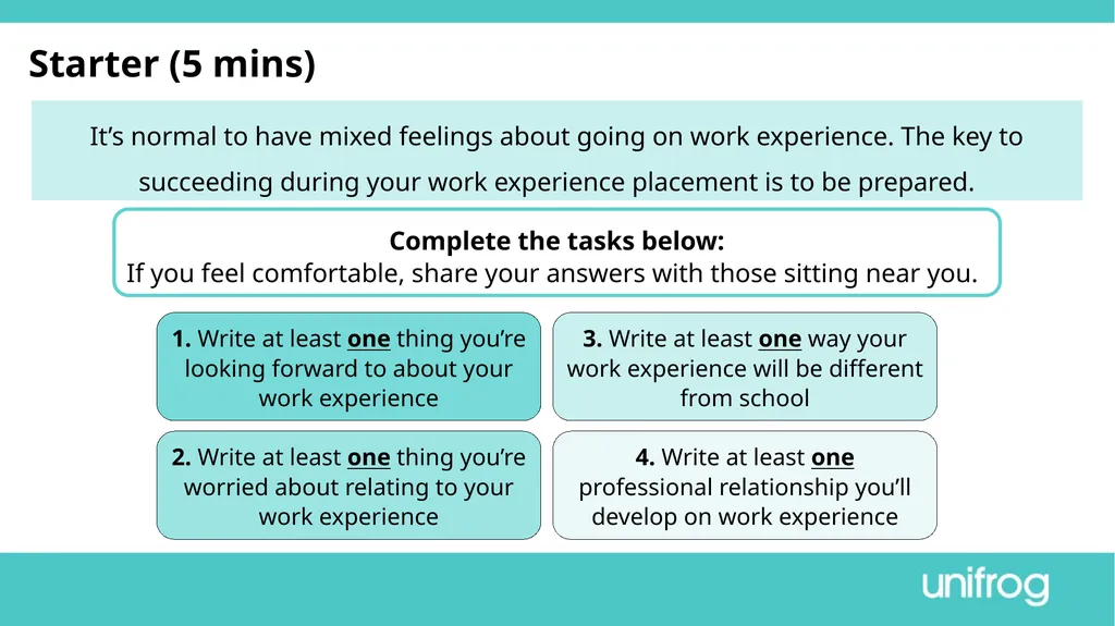 Teacher’s slide Preparing to go on work experience - slide 3 of 32