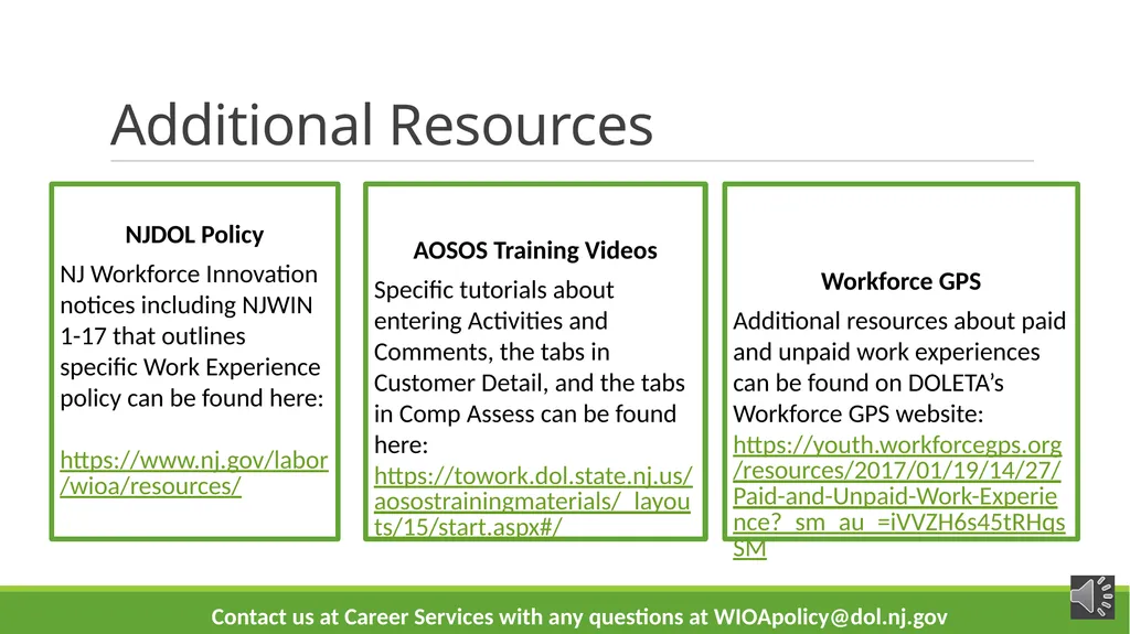 Work Experience – WIOA Youth Wioa Title 1 training - slide 26 of 26