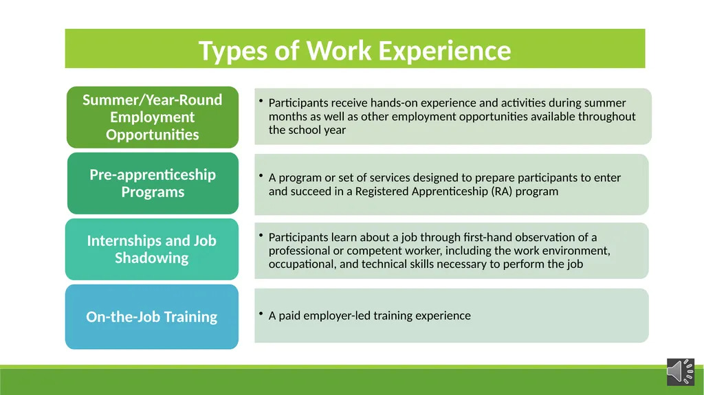 Work Experience – WIOA Youth Wioa Title 1 training - slide 7 of 26