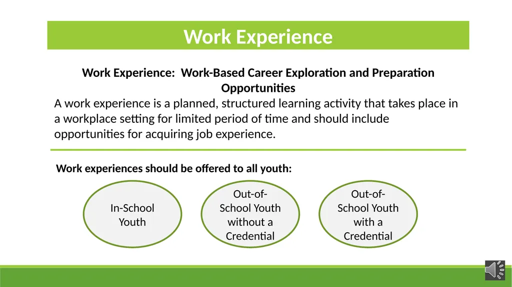Work Experience – WIOA Youth Wioa Title 1 training - slide 6 of 26