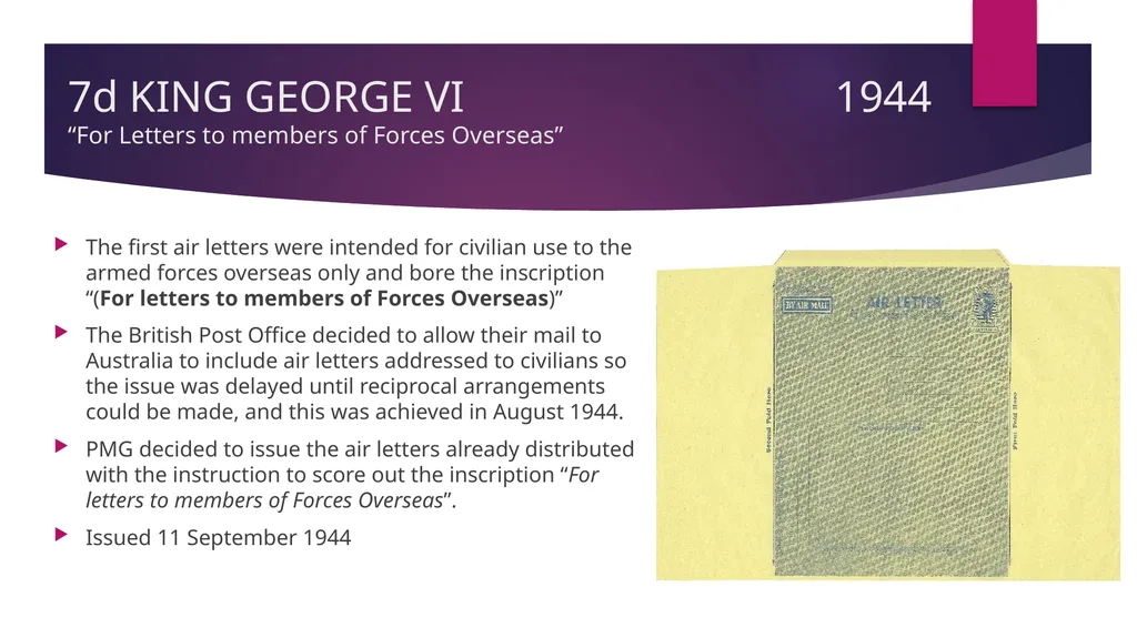 7d AUSTRALIAN AIRLETTERS 1944 -1952 PRESENTED BY - slide 7 of 43