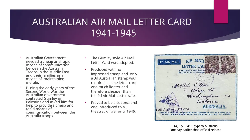 7d AUSTRALIAN AIRLETTERS 1944 -1952 PRESENTED BY - slide 5 of 43