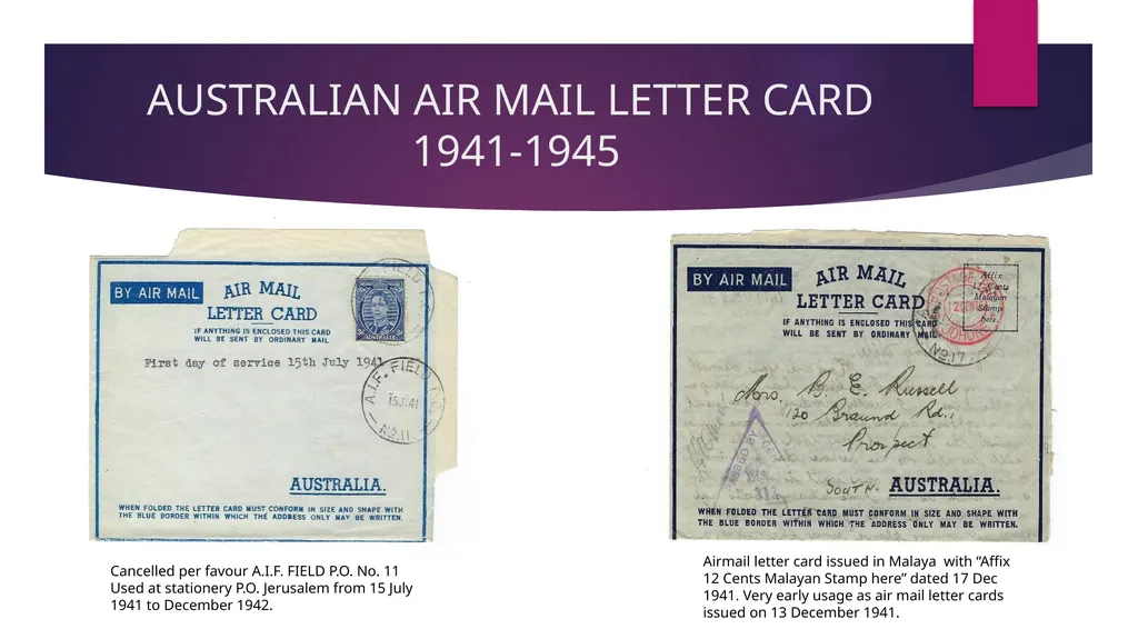 7d AUSTRALIAN AIRLETTERS 1944 -1952 PRESENTED BY - slide 6 of 43