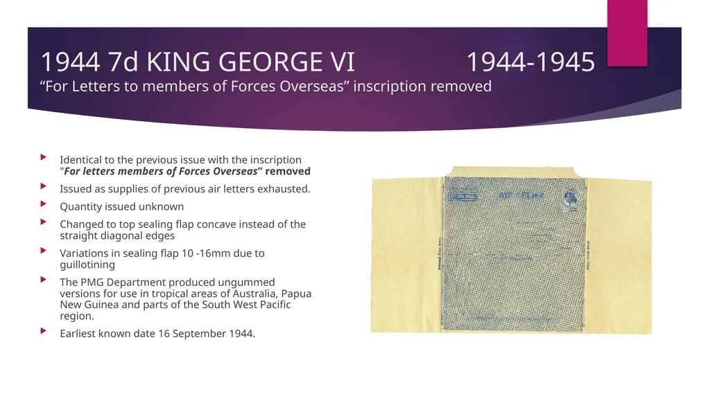 7d AUSTRALIAN AIRLETTERS 1944 -1952 PRESENTED BY - slide 12 of 43