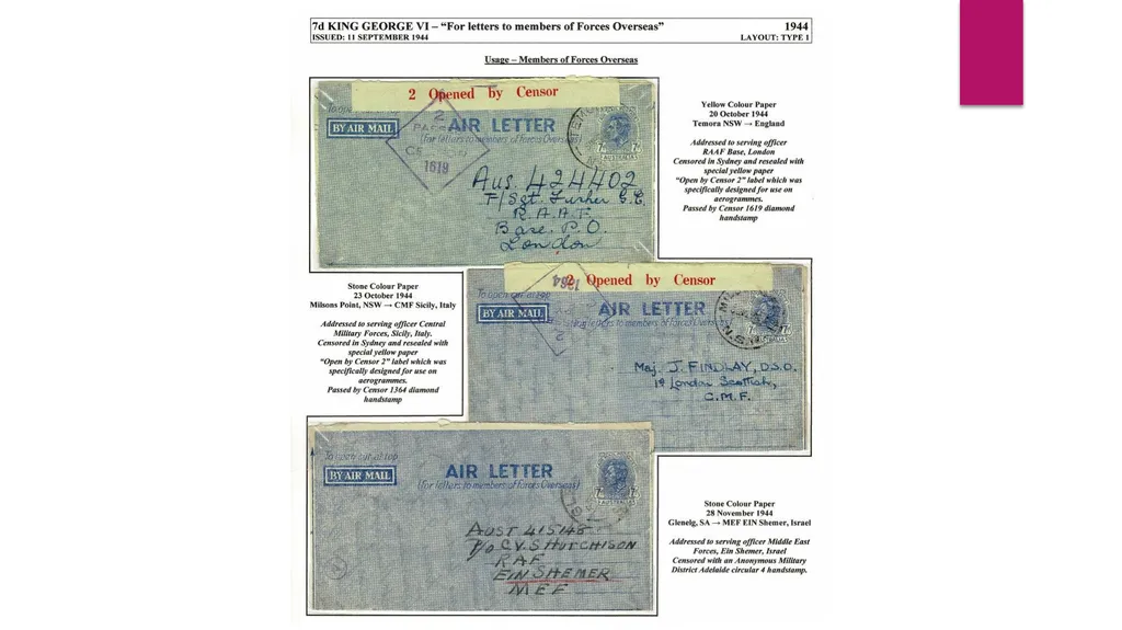 7d AUSTRALIAN AIRLETTERS 1944 -1952 PRESENTED BY - slide 11 of 43