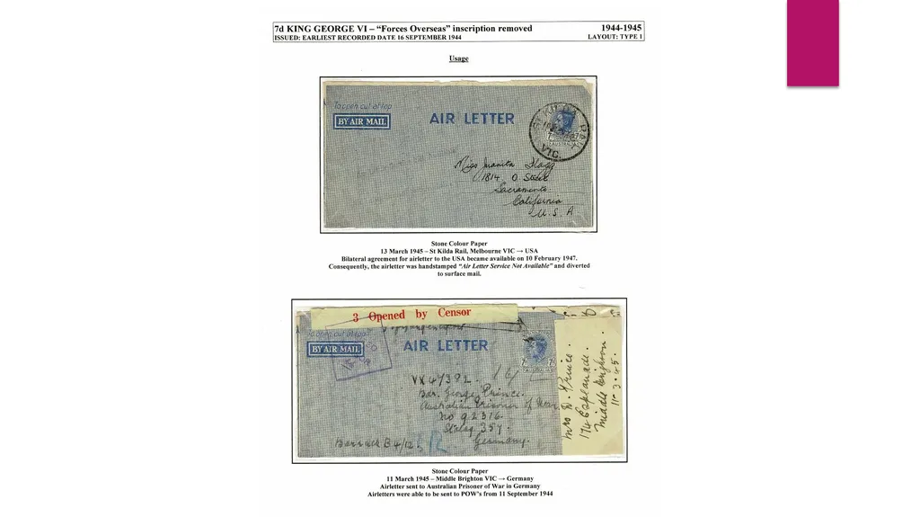 7d AUSTRALIAN AIRLETTERS 1944 -1952 PRESENTED BY - slide 14 of 43