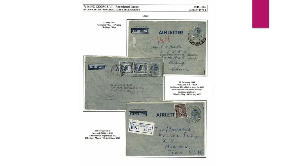 7d AUSTRALIAN AIRLETTERS 1944 -1952 PRESENTED BY - slide 23 of 43