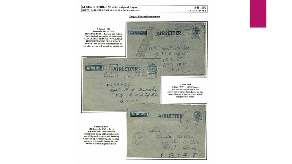 7d AUSTRALIAN AIRLETTERS 1944 -1952 PRESENTED BY - slide 24 of 43
